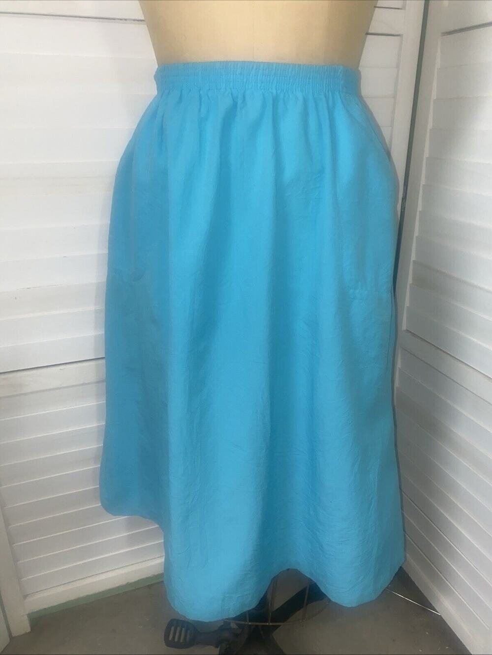 Vintage 70s 80s Act III Women's Teal A Line Elastic Waist Skirt Size Large USA